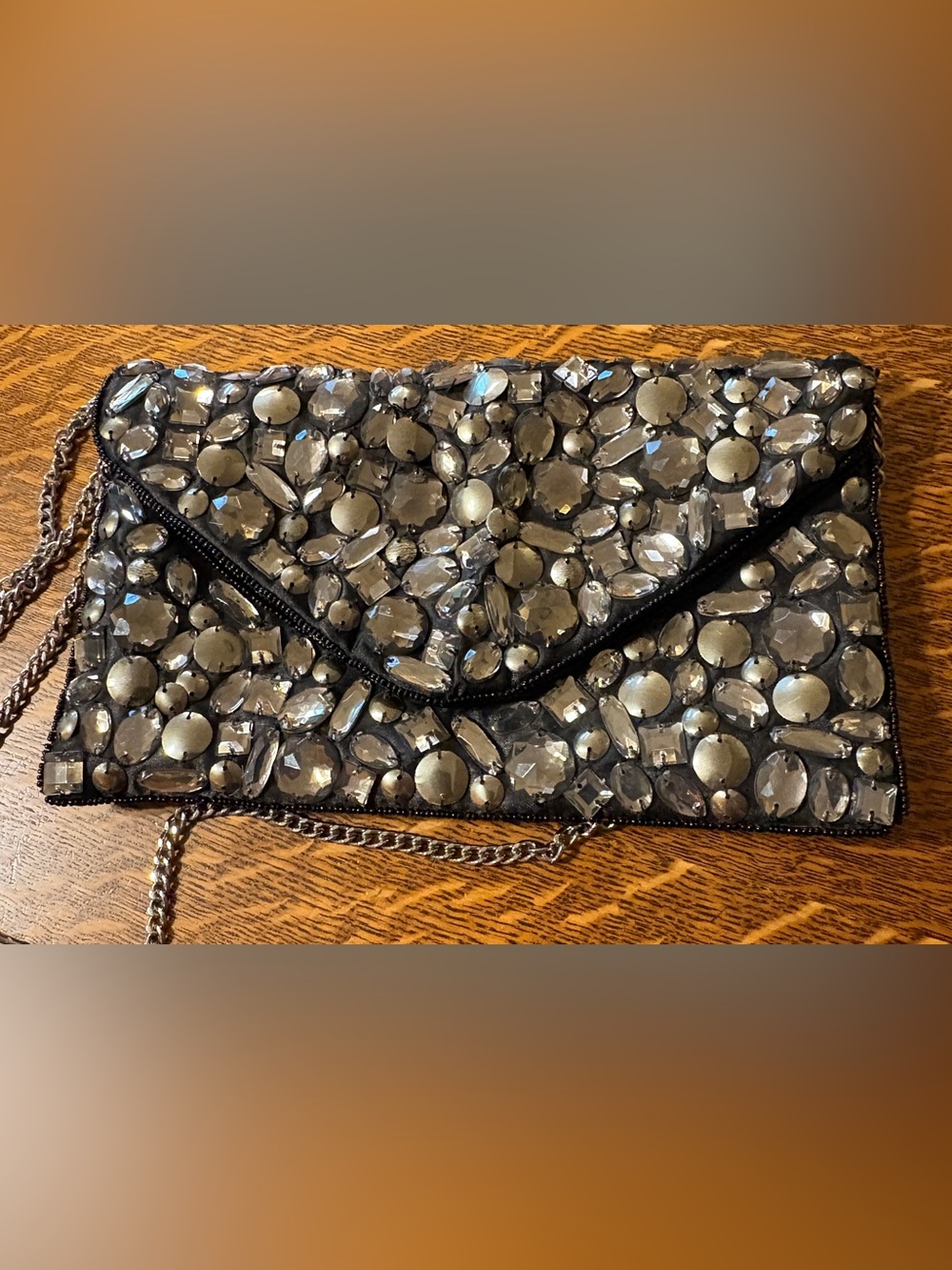 Abercrombie  & Fitch Embellished Black Crystal Envelope Clutch Bag